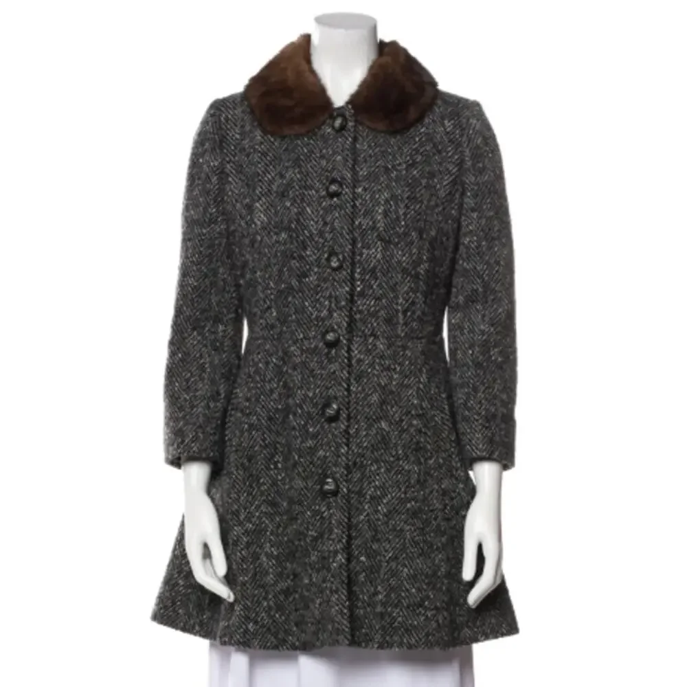 DOLCE & GABBANA Virgin Wool Tweed Pattern Fur Coat
